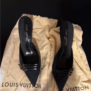 Louis Vuitton Black Mules with Buckle Detail